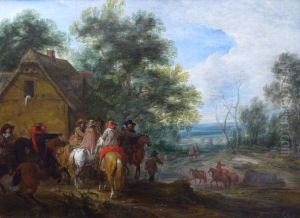 Halte de cavaliers by Adam Frans van der Meulen