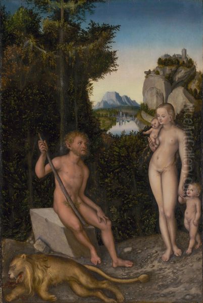 A Faun and His Family with a Slain Lion - view 1
