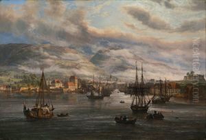 View of Bergen Harbour by Johan Wilhelm Ludwig Dahl