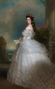 Empress Elisabeth of Austria in Courtly Gala Dress with Diamond Stars by Franz Xavier Winterhalter