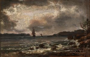 The Larvik Fiord in Moonlight by Johan Wilhelm Ludwig Dahl