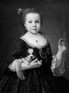 Portrait of a girl with a dog by Alessandro Longhi