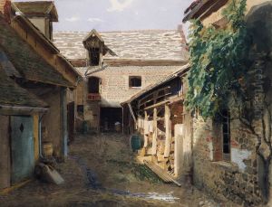 Village courtyard in France by Ivan Kramskoi