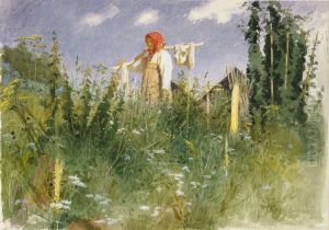 Girl with Washed Linen on the Yoke by Ivan Kramskoi