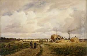 Use of the first threshing machine at Lankow near Schwerin in 1882 by Carl Malchin
