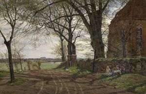 Dirt road at the village church Gressow, in the backgroundTressow Castlenear Wismar