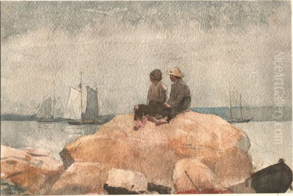 Two Boys Watching Schooners - view 1