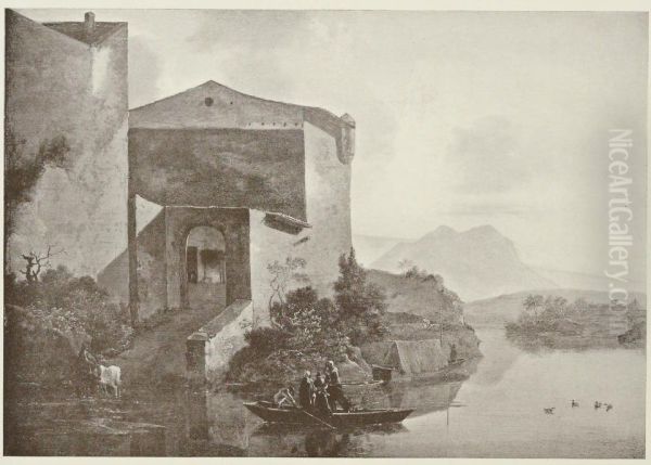 Italianate landscape with a house in the bend of a river - view 1