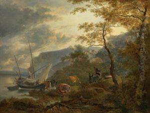 Southern Hilly Coast with a Sailing Vessel.