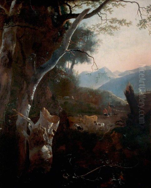 Mountainous Landscape with Peasants, Cows and Goats - view 1