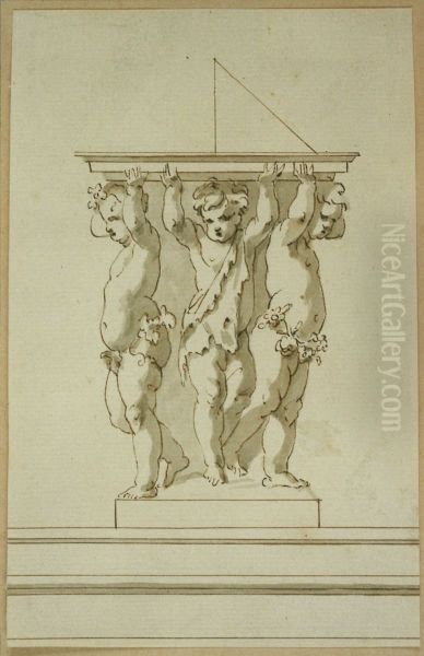 Ebauche d'un groupe de statues avec cadran solaire - view 1