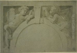 Twee kinderen in de zwikken van een rondboog by Antoine Lepautre