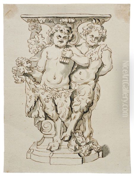 Design for small table with satyrs - view 1