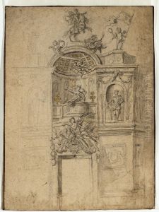 Ebauche d'un arc de triomphe dont le motif central est un renfoncement et comportant egalement des figures allegoriques by unknown