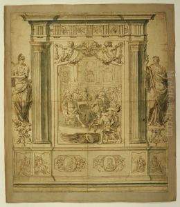 Ontwerp voor een monumentaal altaarretabel met voorstelling van het Laatste Avondmaal by Pieter Scheemaeckers