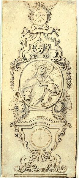 Reliquienschrein mit Brustbild der Heiligen Theresa von Avila in Medaillon, zirka 1722 - view 1