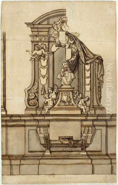 Ebauche d'un monument funeraire de Jacques-Francois de Caverson dans l'ancienne eglise dominicaine de Bruxelles - view 1