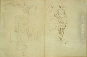Pen drawing of a nude figure by Lodewijk Willemsens