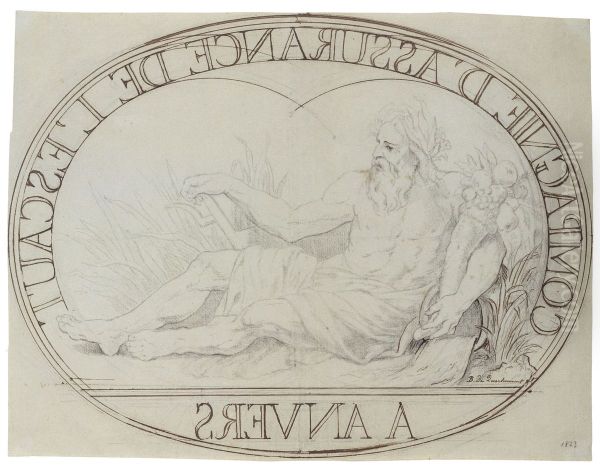 Design for an oval platter with the river god Scaldis - view 1