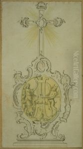 Ebauche d'un reliquaire en argent avec croix by Willem Ignatius Kerricx
