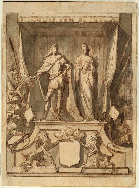 Ebauche d'un trone honorifique avec representation du comte de Monterey et figure feminine allegorique - view 1