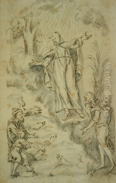 Ebauche d'un bas-relief avec saint Francois d'Assise prechant aux poissons - view 1