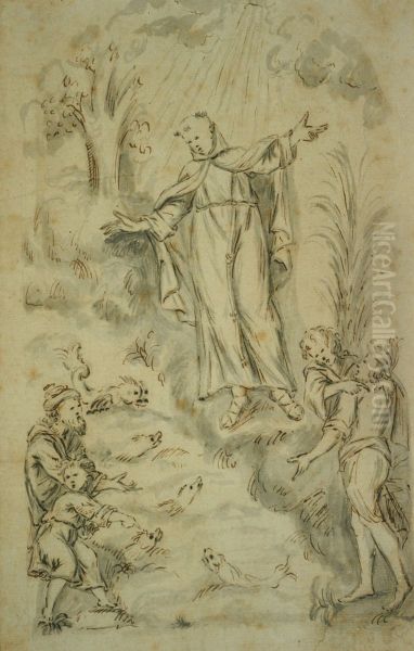 Entwurf fur ein Flachrelief mit dem heiligen Franziskus von Assisi, zu den Fischen predigend - view 1