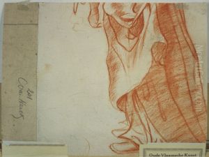Chalk drawing of the lower torso of a draped figure Chalk drawing of the lower torso of a draped figure