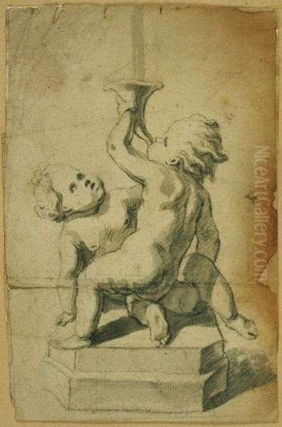 Design for a fountain with putti - view 1