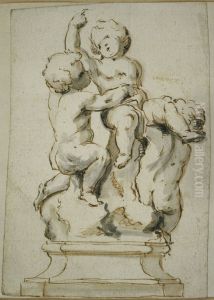 Groupe de statues de trois enfants by unknown