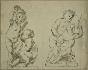 Two groups of children at play on a pedestal by unknown