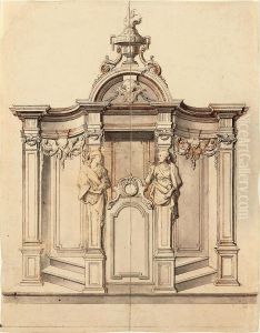 Preliminary sketch for a confessional with herm statues of Jesus and the Samaritan woman
