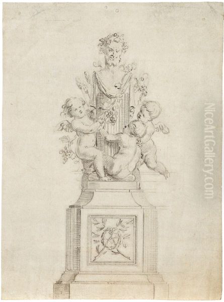 Entwurfszeichnung von Bacchus mit Putten - view 1
