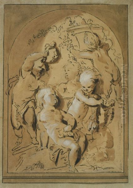 Design for a grisaille with five putti - view 1