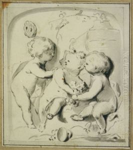Ebauche d'un morceau de porte avec putti by Jacob de Wit