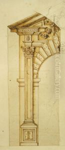 Entwurf fur einen Turrahmen mit Rundbogen und Fronton by unknown
