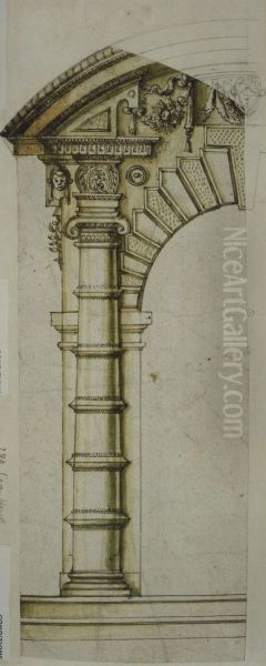 Design for a door frame with round arch - view 1