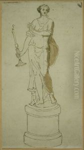 Design for a statue of a woman with candlestick
