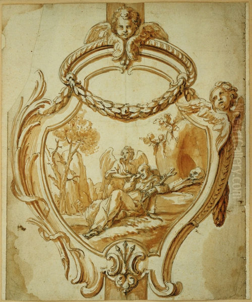 Ontwerp voor een flambeeuwschild met de heilige Franciscus van Assisi in extase - view 1