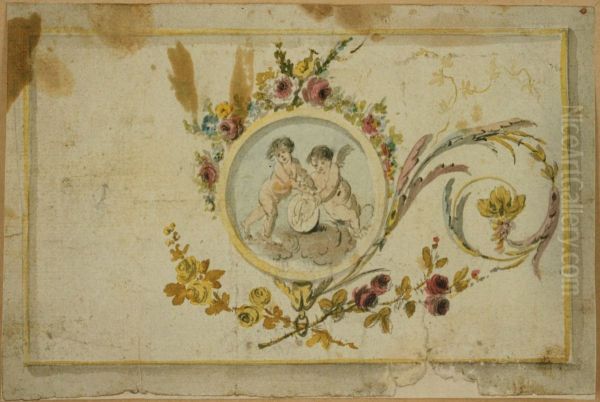 Ebauche d'un panneau decoratif avec medaillon - view 1