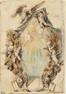 Canopy with symbols of the Evangelists and cherubs, 1713 (?) by Willem Ignatius Kerricx