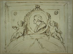 Ontwerp voor een deurstuk met medaillon by Willem Jacob Herreyns