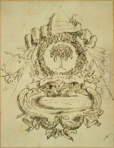 Pyramide mit Kartusche und dekorativen Elementen by Willem Jacob Herreyns