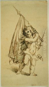 Putto avec drapeau et epee