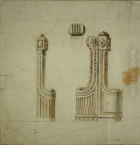 Entwurf fur drei Treppenpfahle im Stil von Ludwig XVI. - view 1
