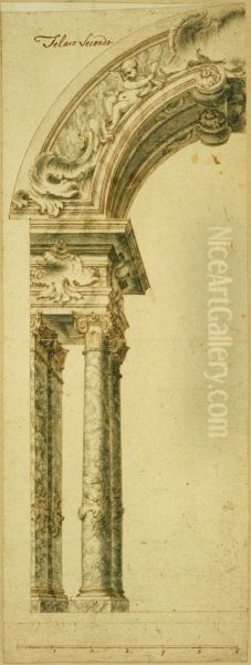Left-hand half of a portal with round arch - view 1