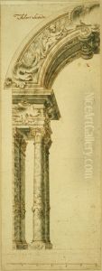Left-hand half of a portal with round arch by unknown