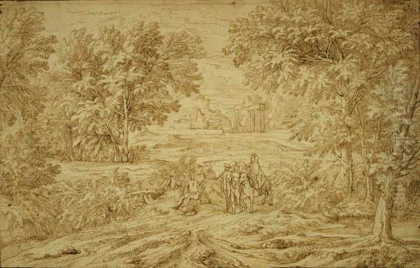 Vlucht van de heilige Familie in een Italianiserend landschap - view 1