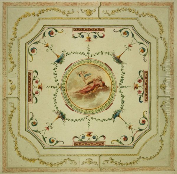 Design for a decorative detail of a ceiling in Neo-Classical style - view 1