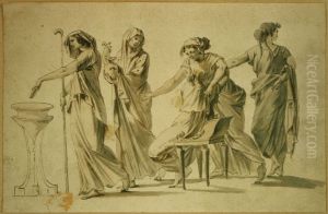 Cinq femmes en vetements romains lors d'une libation by unknown